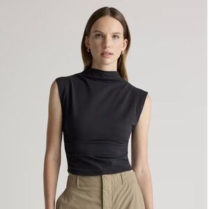 Quince Stretch Cotton Jersey Sleeveless Mock Neck Tops - 2